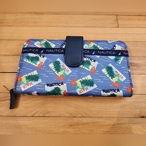 Nautica Maui Zip Around  Blue Multi Wallet Clutch NWOT